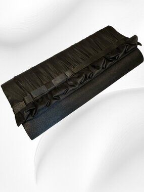 Black Evening Clutch Bag Formal Satin Ruffles
